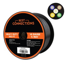 BEST CONNECTIONS 5 Way Trailer Wire – Heavy Duty 14 Gauge 5 Conductor Insulated Cable – Durable, Weatherproof, Color-Coded 5 Way Trailer Wiring Extension for RV Trailer and Automotive (100 Ft)