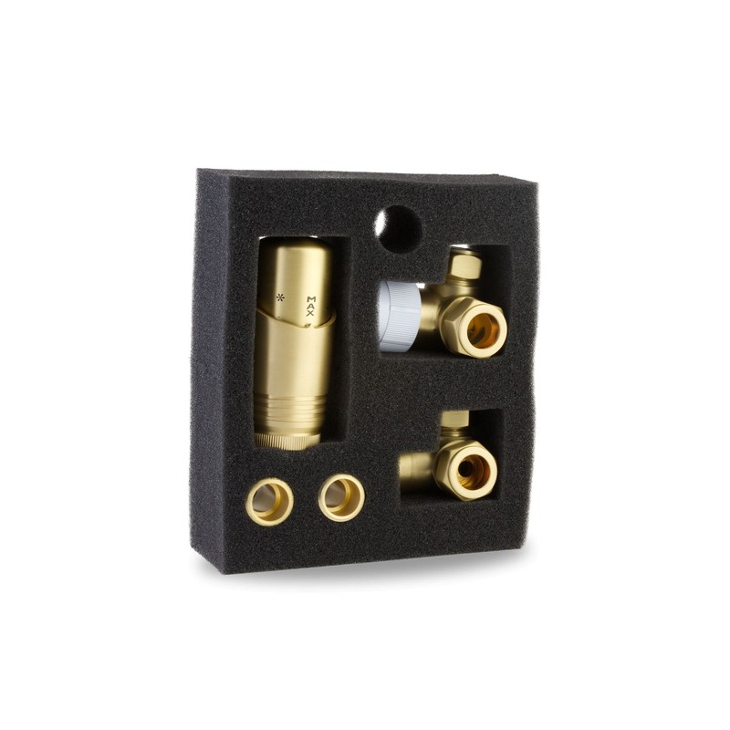 Brushed Brass Thermostatic Radiator Valve Angled TRV Corner Radiator Thermostat