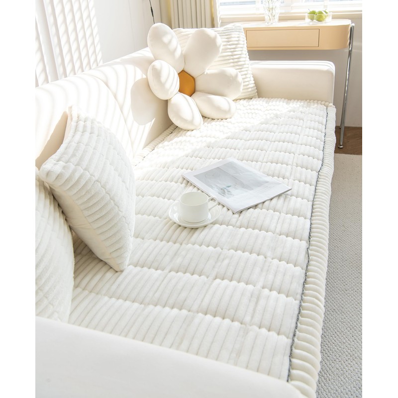 XSlive Faux Fur Plush Dog Couch Cover 3D Stripe Fuzzy