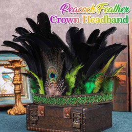 Zoestar Peacock Feather Crown Headband Indian Feather Headpiece Fascinator Decorative Headpiece Festival Costume Hair Accessories for Women (Green, One Size)
