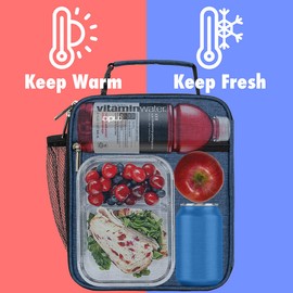 opux - Fiambrera aislada para adultos y hombres y mujeres, bolsa térmica para niños, niñas y adolescentes, bolsa de almuerzo suave y compacta para el trabajo, escuela, picnic, reutilizable, pequeña lonchera (azul marino)