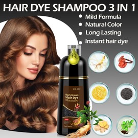 Dark Brown Hair Dye Shampoo 3 in 1, Herbal Instant Color Shampoo for Women & Men - Natural Dark Brown Colour, Quick Grey Coverage