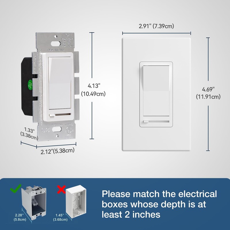Amico 6 Pack Dimmer Light Switch, Single-Pole or 3-Way Compatible