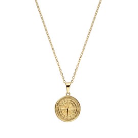 CRAFTD | Gold Compass Pendant Necklace | Durable 18K Gold & 316L Stainless Steel | 20.5" Gold Chain Link with 20MM x 20MM Pendant | Waterproof, Heat & Sweat Resistant | Gifts for Men | Men's Jewelry