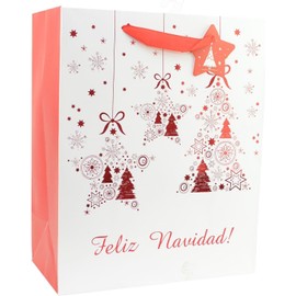 Feliz Navidad Christmas Gift Bag, Festive Holiday Design, 1 Pack Medium Size - Assorted Colour