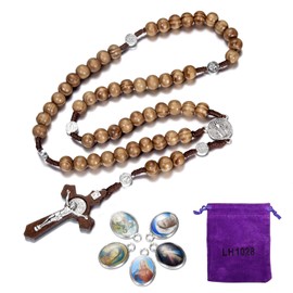 LH1028 Catholic Rosary Round Wooden Bead Handmade Line Christian Vintage Cross Ornament Rosary Necklace (style-1)