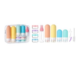 Triko Juego de 16 Botellas de Viaje, Recipientes Rellenables y Exprimibles de Silicona a Prueba de Fugas para Artículos de Tocador, Acondicionador, Champú, Loción (Colores Vibrantes)