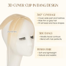 SLEEKALON 360° Cover Clip in Human Hair Topper for Women,Bleach Blonde Hair Toppers Hair Pieces for Daily Wear,Lightweight & Invisible(Bleach Blonde)