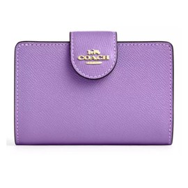 COACH 6390 Women’s Medium Corner Zip Wallet Crossgrain Leather Gold/Iris