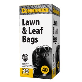 Commander 39 Gallon 1.0 MIL Black Drawstring Lawn & Leaf Trash Bags - 33" x 41" - Pack of 40 - For Home, Kitchen, Lawn, Outdoor, Construction, & Contractor