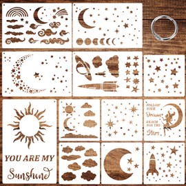 Aster Pack of 12 Moon Stars Stencils, Painting Stencils, Repeatable Journal Drawing Template, Stencils Templates for Painting, Scrapbooking, Journal, Photo Album, DIY Stencil