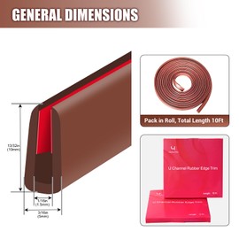 Rubber Edge Trim, Flexible Edge Trim for Sharp Edge, 1/16" U Channel Edge Protector, Self Adhesive Edge Guards for Car Doors and Sheet Metal Parts, 10Ft, Brown Color