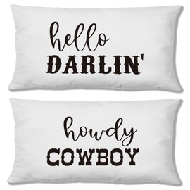 KEUSPI 422 Hello Darlin Howdy Cowboy Western Throw Pillow Cover,Funny Couple Throw Pillow Case 12X20 Inch Set of 2,Western Gifts,Cowboy Cowgirl Teen Girls Boys Gifts (White)
