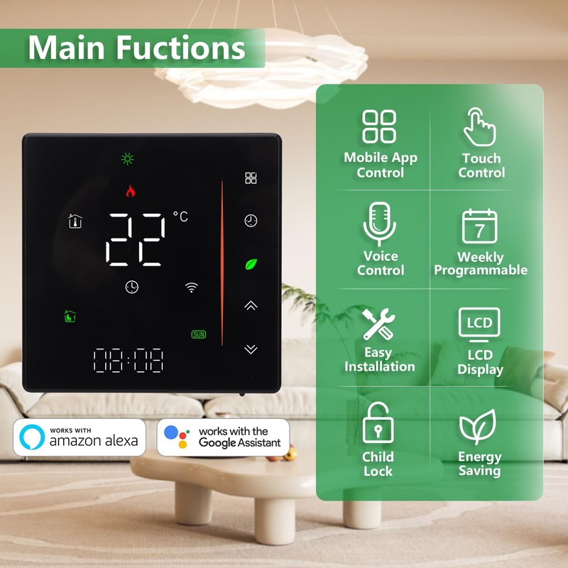 Wengart WIFI Thermostat BHT006,AC230V 3A for Water Heating System,2.4GHz eWelink