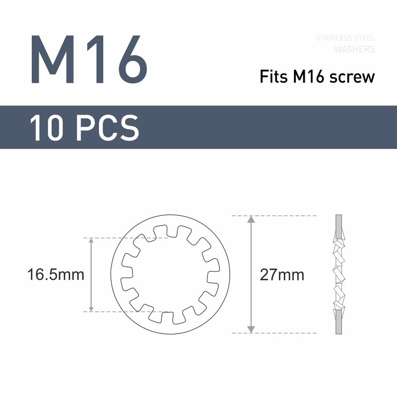 FOMGIIN Pack of 10 M16 Tooth Washers Lock Washers 304