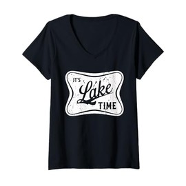 Womens It's Lake Time Lake Life Wildlife Vacation Camper V-Neck T-Shirt