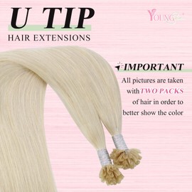 YoungSee Extensions Real Human Hair U Tip Platinum Blonde 16Inch Utip Extensions Blonde Keratin Hair Extensions Blonde Pre Bonded Hair Extensions Natural Luster 1G/S 50G