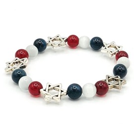 Jewish Bracelet for Women & Men - Three Cheers 8mm Garnet, White Agate, Dark Sapphire & Star of David Bracelet -7.25cm Stretch Bracelet for Judaica Gifts & More - Judaic Gems Jewish Jewelry for Women
