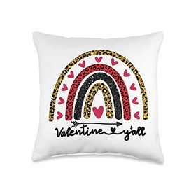 Happy Valentine's Day Rainbow with Leopard Heart V Happy Day Rainbow with Leopard Heart Valentine Throw Pillow, 16x16, Multicolor