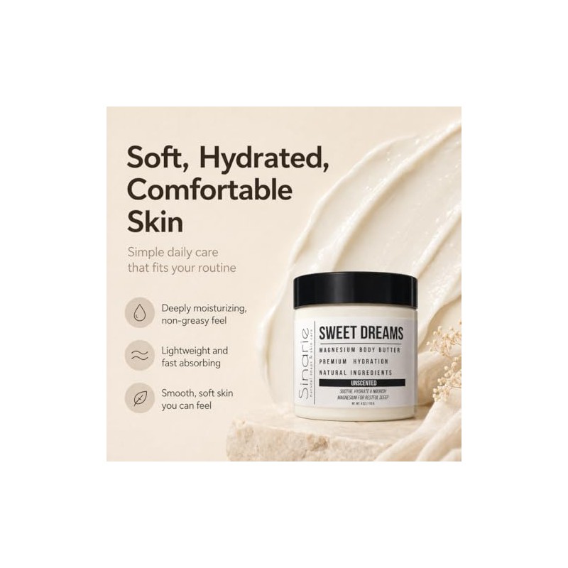 Sinarie- Manteca corporal emulsionada con magnesio Sweet Dreams, 4 oz,