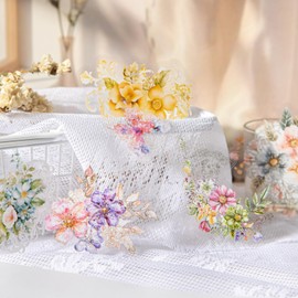 60Pcs Misty Weaving Flowers Series PET Scrapbook Stickers, Dawn Dream Floral Lace Spring Blossom Stickers Kit for Scrapbooking, Junk Journal Ephemera, DIY Crafts Waterproof Journaling Supplies