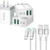 Aioneus 2-Pack USB C Cable 6FT + 3-Pack Charger Block