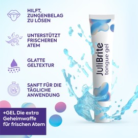 Julibrite Tongue Care Set | 1 Tongue Gel (50 ml) + 1 Tongue Brush | Supportive Against Bad Breath (Halitosis) | White Tongue | Fresh Breath | Tongue Scraper | Tongue Scrubber | Tongue Cleaner
