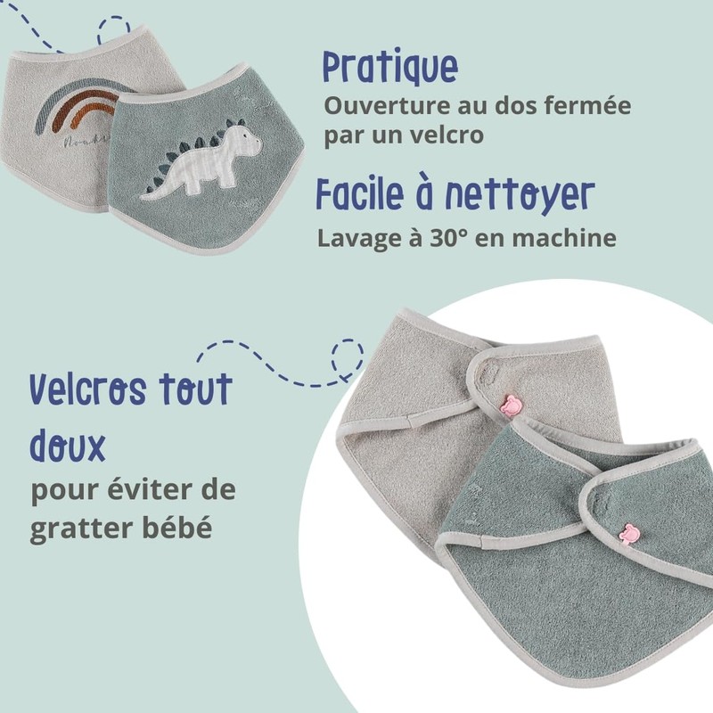 Noukie's - Pack of 2 Bandana Bibs - Dinosaur Stegi
