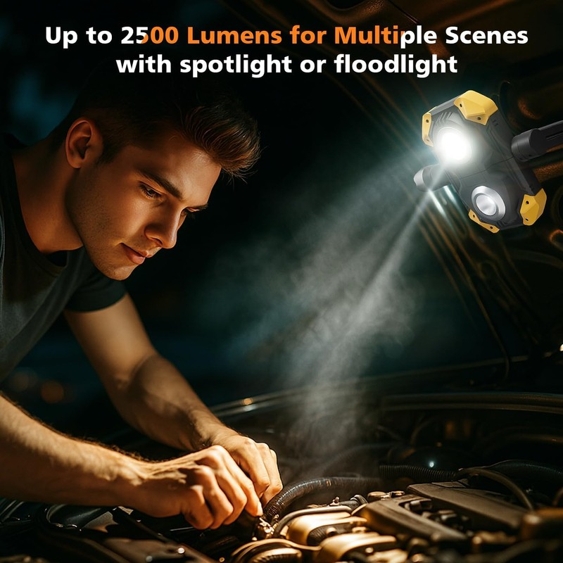 2 Pack 2500LM Magnetic Rechargeable Work Light, LED Work Light