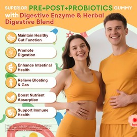 (2 Packs) Totaria Sugar Free 5-in-1 Probiotic Prebiotic Postbiotic Gummy, Probiotics for Women Men with Digestive Enzymes, Peppermint, Complete Immune, Gut & Digestive Support, Vegan Strawberry Flavor