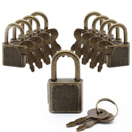 Litoexpe 10 Pieces Mini Diary Lock, Retro Bronze Metal Lock Padlock with Key for Jewelry Box, Backpack, Luggage (Square)