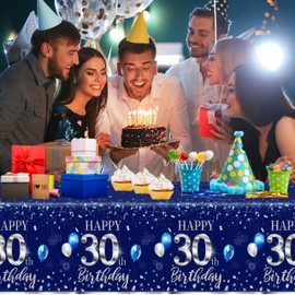GREHUMOR 3pcs 30th Birthday Tablecloth Silver Blue Happy Birthday Decorations for Men 30 Years Old Birthday Party Supplies Disposable Plastic Waterproof Table Cover 30 Birthday Table Decorations