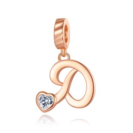 NINGAN Letter D Pendant Charm Rose Gold 925 Sterling Silver Letter Charms,CZ Birthstone Pendant Gifts for Birthday