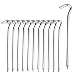 Tent Pegs - 12Pcs Aluminium Tent Stakes Pegs with Hook - 7’’ Hexagon Rod Stakes Nail Spike Garden Stakes Camping Pegs for Pitching Camping Tent, Canopies (Silver)