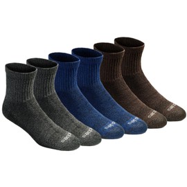 Dickies Men's Dri-Tech Moisture Control Quarter Socks, Available in M-XXL (6, 12, 18, Grey/Blue/Brown (6 Pairs), Medium