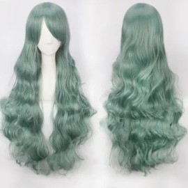 Lucky Day Peluca Cabello Color Verde  Ondulado Con  Flequillo Cosplay
