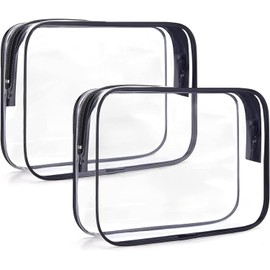 Clear Travel Toiletry Bag TSA Approved Liquids Bags Carry-on Toiletries Bag with Zipper Quart Size Clear Makeup Bag Cosmetic Bag Travel Essentials Black（2 Pack）