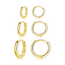 ankbrats 3 Pairs Sterling Silver Hoop Earrings for Women, Gold Small Huggie Hoop Earrings Set, Hypoallergenic Sleeper Earrings 8/10/12mm