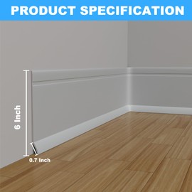 Duzzy Flexible Baseboard Trim, 6 Inch(H) x 60 Feet(L) Peel and Stick Vinyl Baseboard Molding Trim, Self-Adhesive Wall Base Cove Base
