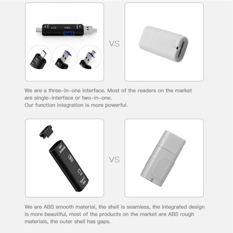 5 in 1 SD Card Reader, Dual Connector USB C