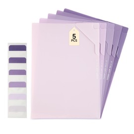 Luxoraiova Pack of 5 A4 Document Wallets, Waterproof Document Folders, A4 Folder with Labels, Gradient Purple Folders for Documents Organising, Office Supplies, Homework