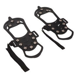 1pair Ice Cleats 10 Teeth Rubber Stainless Steel Foldable Anti Slip Crampon for Ice Fishing Mountaineering Rock Climbing S Shoe Size 31‑35