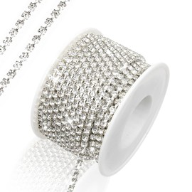 10 Yards Rhinestone Chain, SS12/3mm Crystal Rhinestones Close Chain Trim, Bling Diamond Cup Chain for Jewelry Clothing Shoes Wedding Party Decoration(Silver)