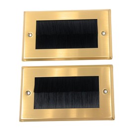 Dual Gang Brush Wall Outlet Cable Entry Plate, Tidy Mount AV Wire Pass-Through Faceplate, Brass Black (Screws Included) (2)