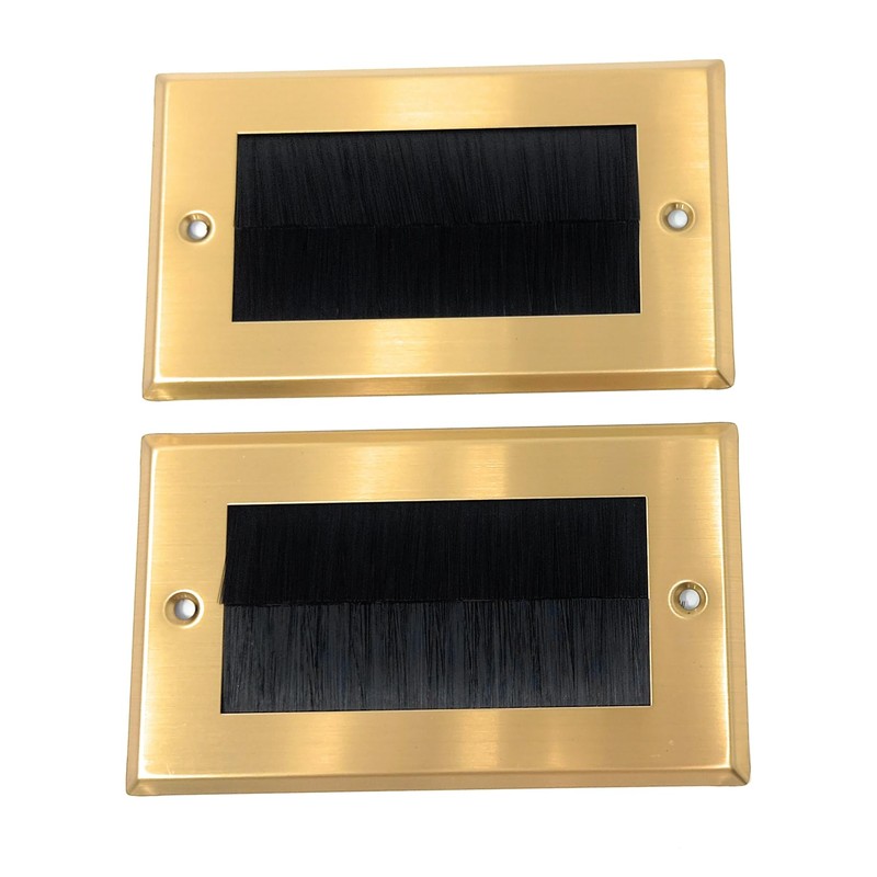 Dual Gang Brush Wall Outlet Cable Entry Plate, Tidy Mount