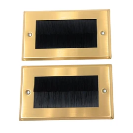Dual Gang Brush Wall Outlet Cable Entry Plate, Tidy Mount AV Wire Pass-Through Faceplate, Brass Black (Screws Included) (2)