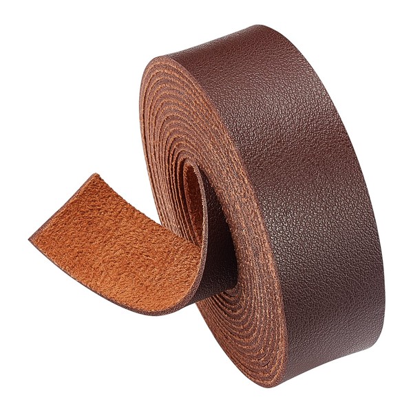 BENECREAT 1 Inch Wide Lychee Pattern Leather Strap 98 Inch Long Single Side Imitation Flat Leather Cord for DIY Craft Projects, Pet Collars, Belts, Jewelry (Saddle Brown)