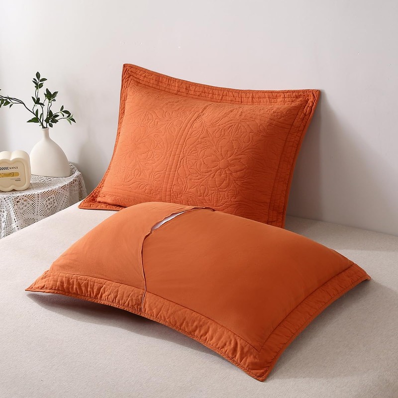 WINLIFE 100% Cotton Quilted Pillow Sham Floral Printed Pillow Cover