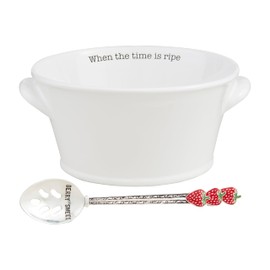 Mud Pie 4 1/2" x 9 1/4" dia 9" Circa Fruit Bowl Spoon Set, White