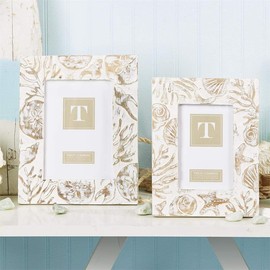 Two's Company Beachcomber Set of 2 Hand-Carved Wood Photo Frames with Whitewash Finish, 4" x 6" and 5" x 7"